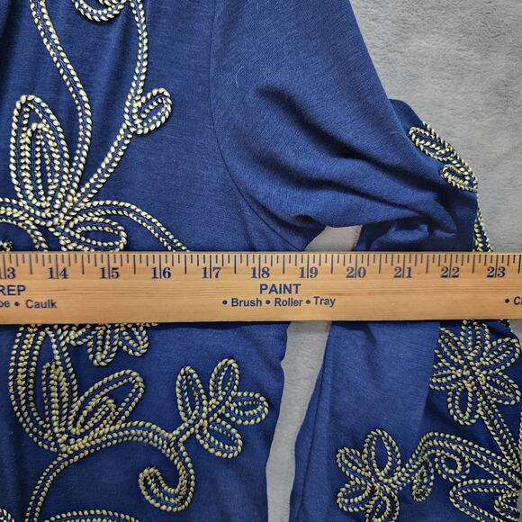 Objects D’Art Jacket Women MEDIUM Navy Blue Soutache Gold Trim Boho Cardigan - Picture 13 of 15